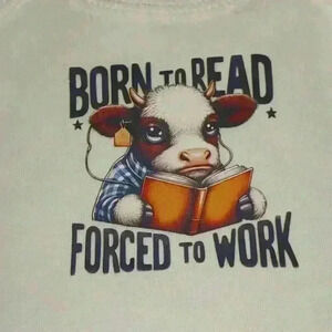 NWOT - Handmade White New Born Bodysuit - Born To Read Forced To Work